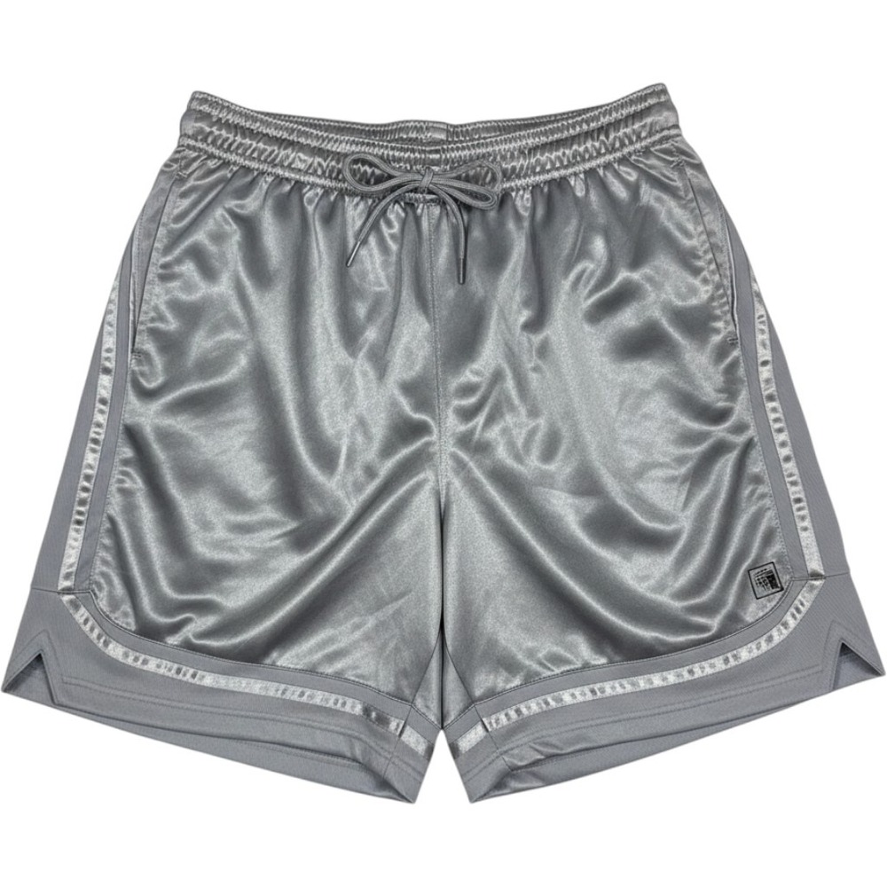 AND1 Mens Basketball Shorts Silver Metallic Satin Mesh Athletic Gym Size 2XL